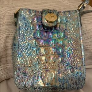 Brahmin Blue and Gold Crossbody Bag with Crocodile Texture
